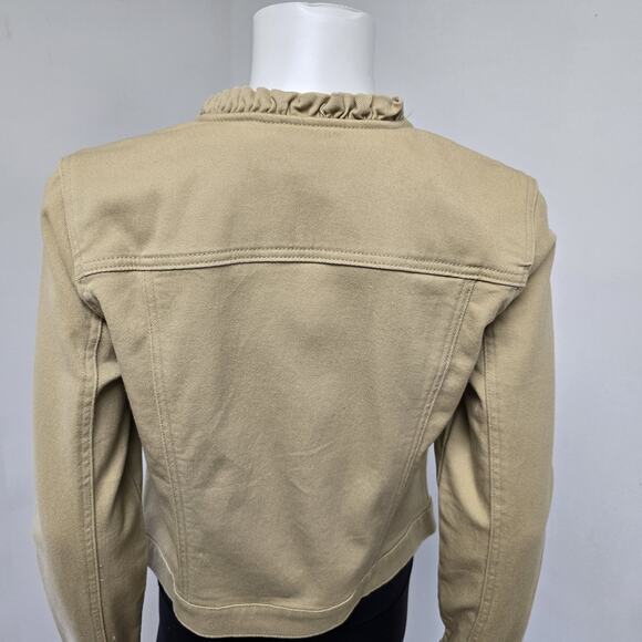Draper James RSVP Stretch Denim Jacket Size S Khaki Tan Button Front Preppy - Picture 5 of 8